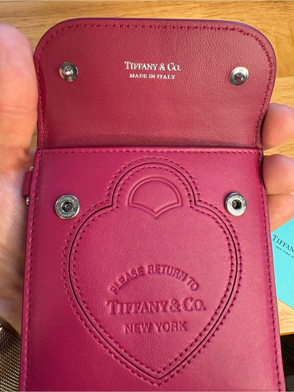 Tiffany & Co. Fuschia Heart Embossed Leather Wallet with Keyring - Picture 4 of 4